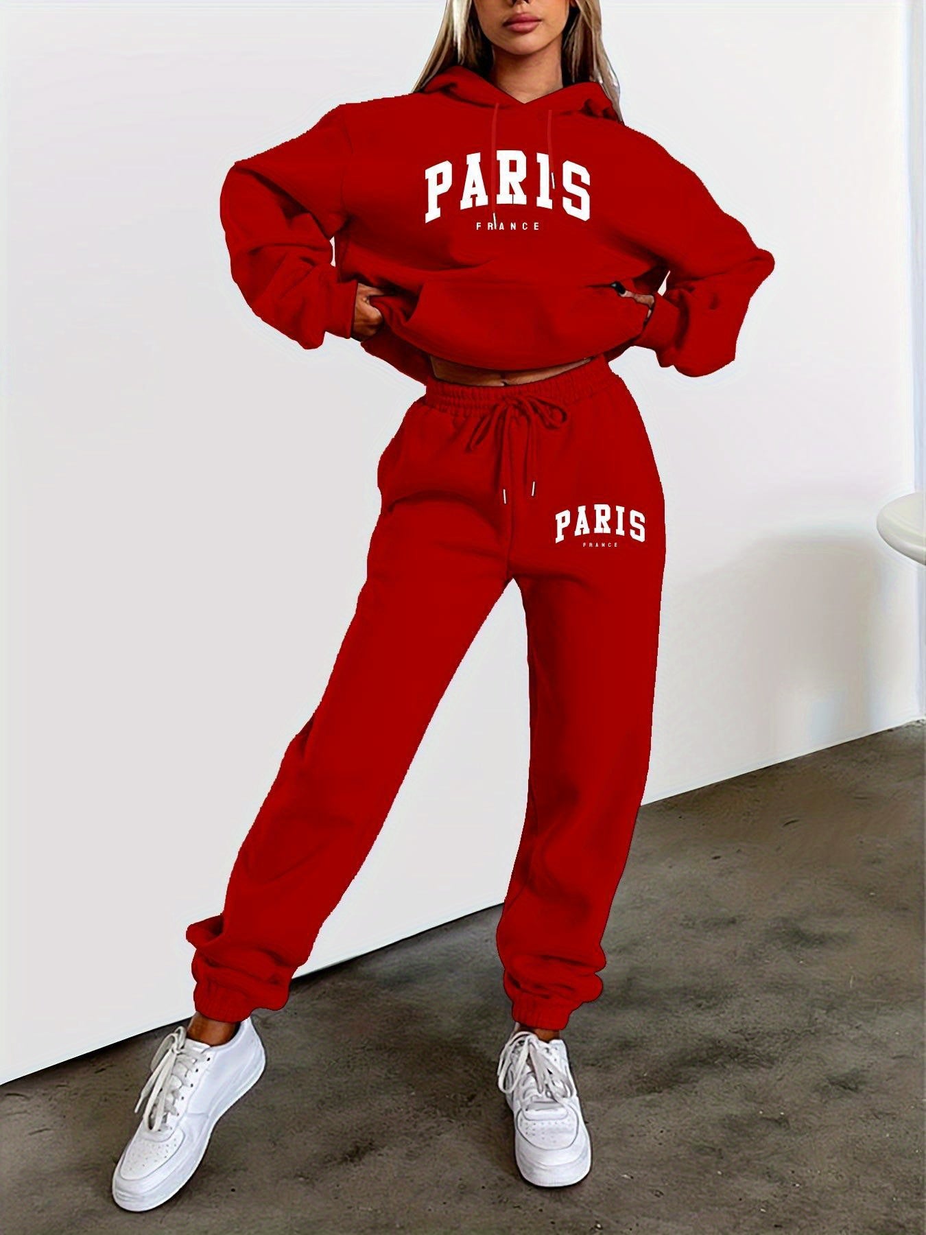 Paris Inspired Fleece Hoodie And Joggers Set For Women