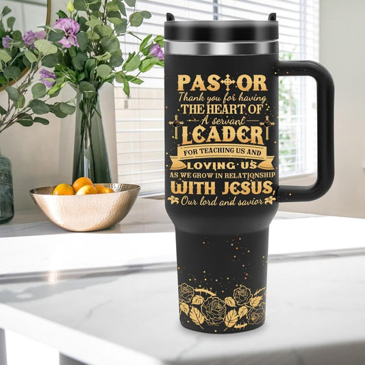 40oz Pastor Tumbler With Lid And Straw, Birthday Gifts For Men, BPA-Free Travel Mug