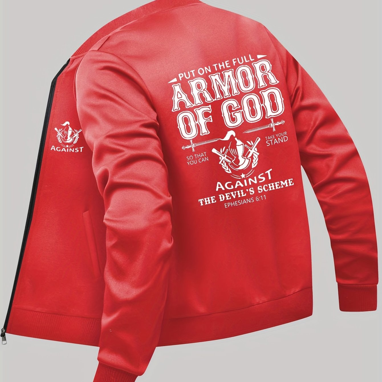 In His Divine Power Armor Of God Print Mens Jacket Collar