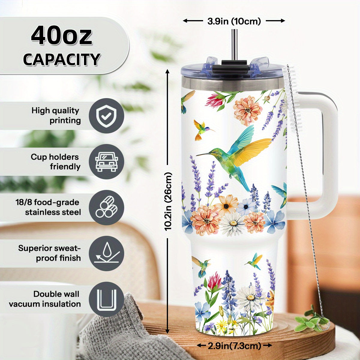 Hummingbird Tumbler Stainless Steel Insulated Travel Mug