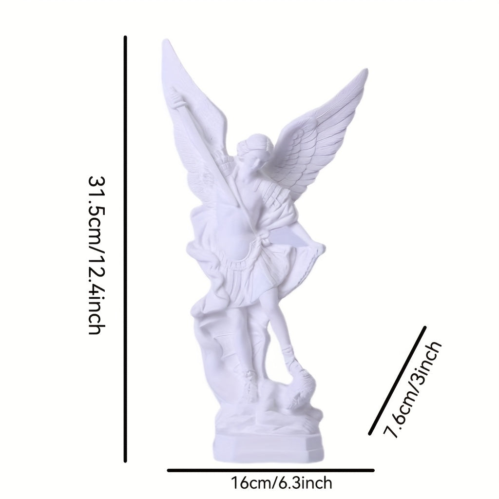 1pc Large 13-Inch Elegant Angel Statue - Saint Michael Archangel Demon Killer, with Outstretched Wings, Heavy-Duty Resin Construction, Tabletop/Altar/Desk Decor - Perfect Easter, Father's Day, Mother's Day, Thanksgiving, Inde