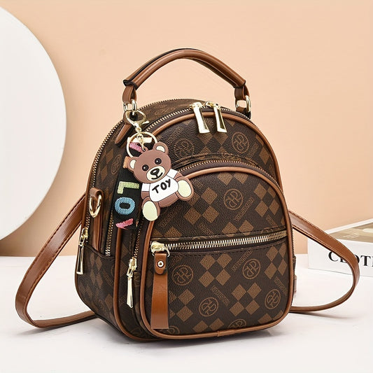 Versatile Crossbody Daypack With Plaid Leather Pattern