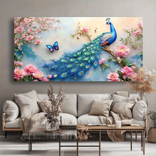 Peacock and Floral Abstract Canvas Wall Art Retro Modern for Living Room Bedroom Home Office Kid Room Restaurants