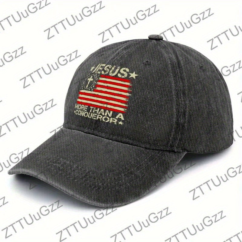 Jesus Cross USA Flag Baseball Cap Adjustable Christian Patriotic Hat 100 Percent Polyester
