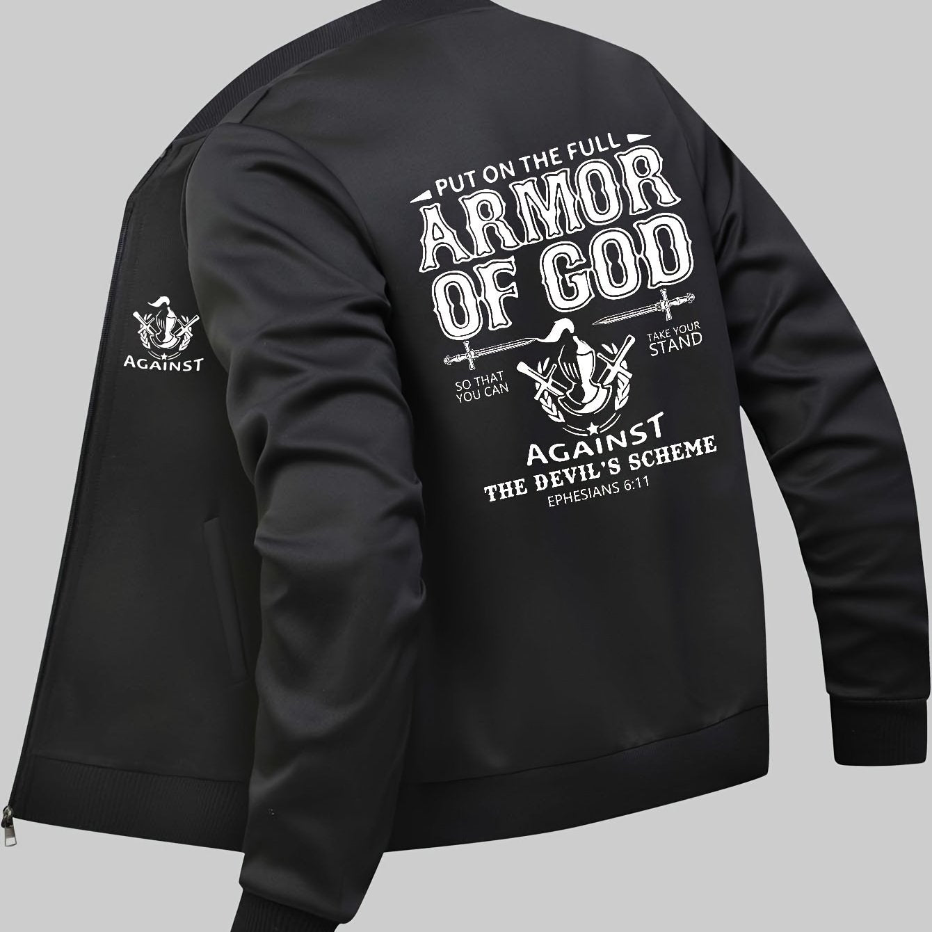 In His Divine Power Armor Of God Print Mens Jacket Collar