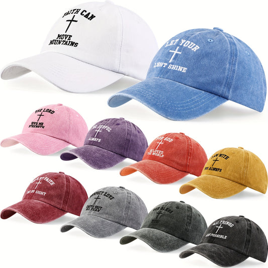 10pcs Christian Baseball Caps - "Prayer Can Move Mountains" & "Jesus is Lord" Designs
