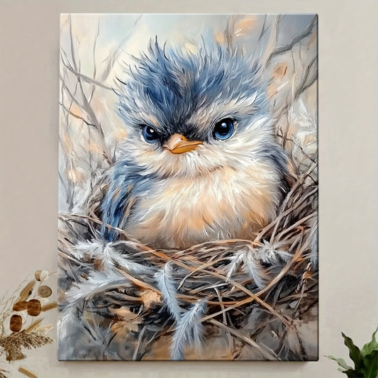 Charming Bird In Nest Canvas Art With Wooden Frame