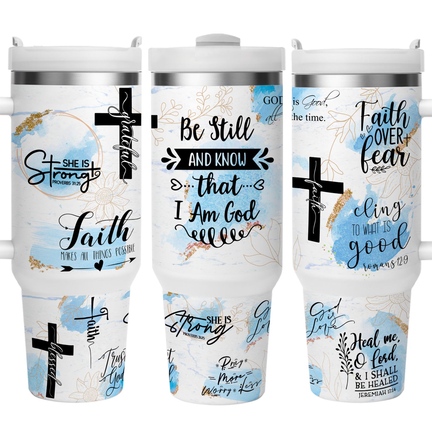 Mikenda Faith And Strength Stainless Steel Tumbler With Handle