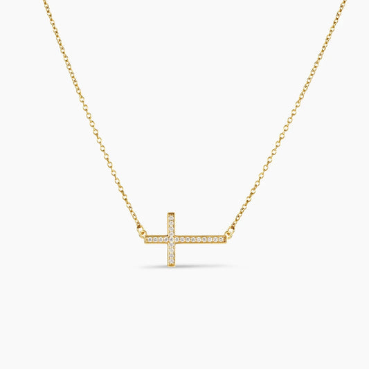golden cross with paved rhinestones