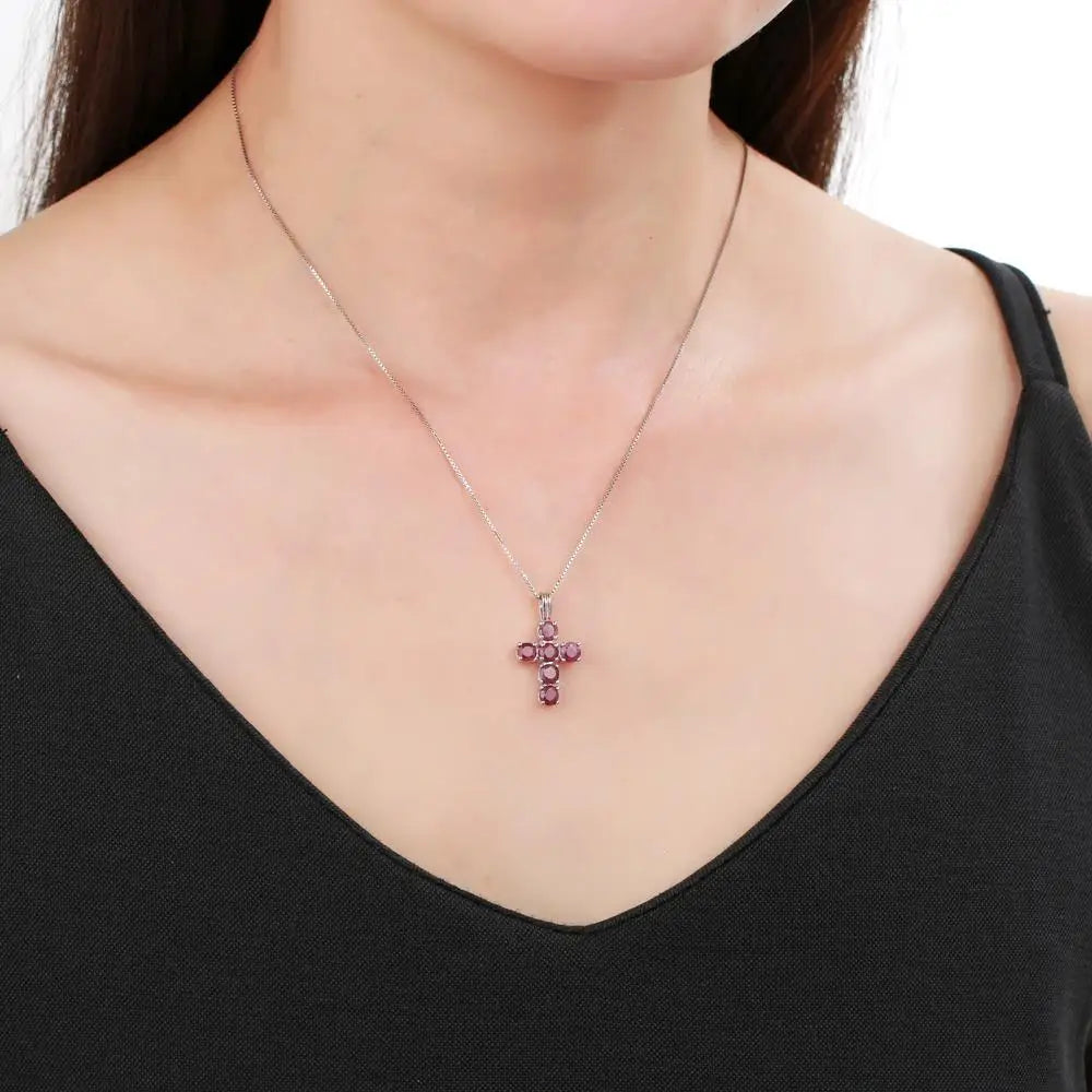 GEM'S BALLET 925 Silver Topaz Cross Pendant For Women