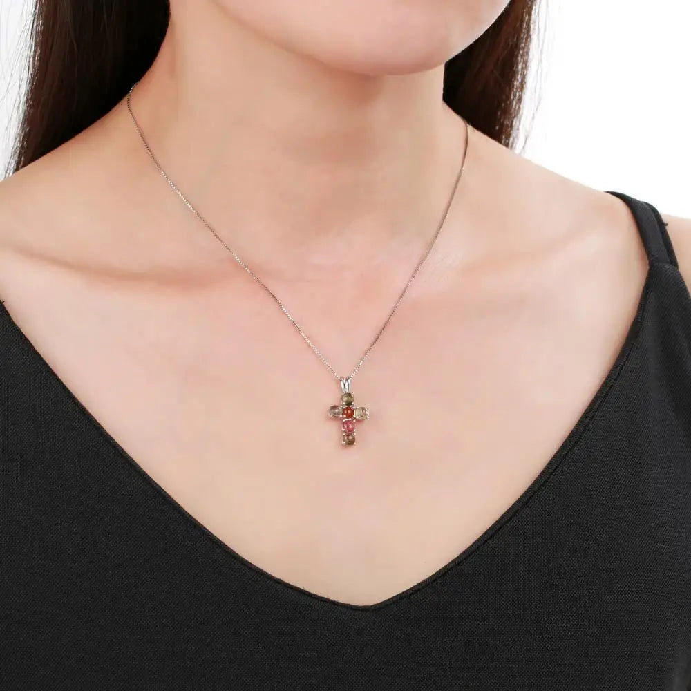 GEM'S BALLET 925 Silver Topaz Cross Pendant For Women