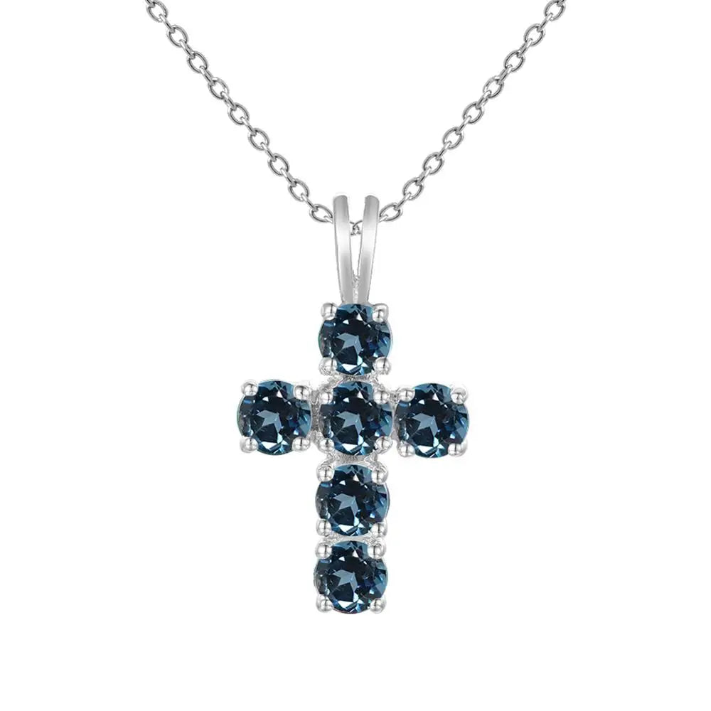 GEM'S BALLET 925 Silver Topaz Cross Pendant For Women