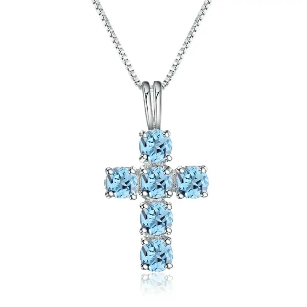 GEM'S BALLET 925 Silver Topaz Cross Pendant For Women