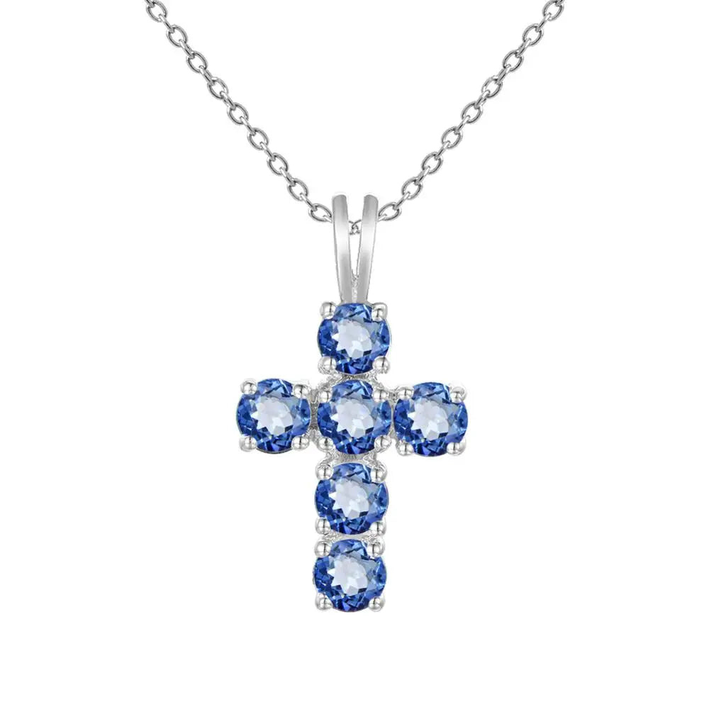 GEM'S BALLET 925 Silver Topaz Cross Pendant For Women
