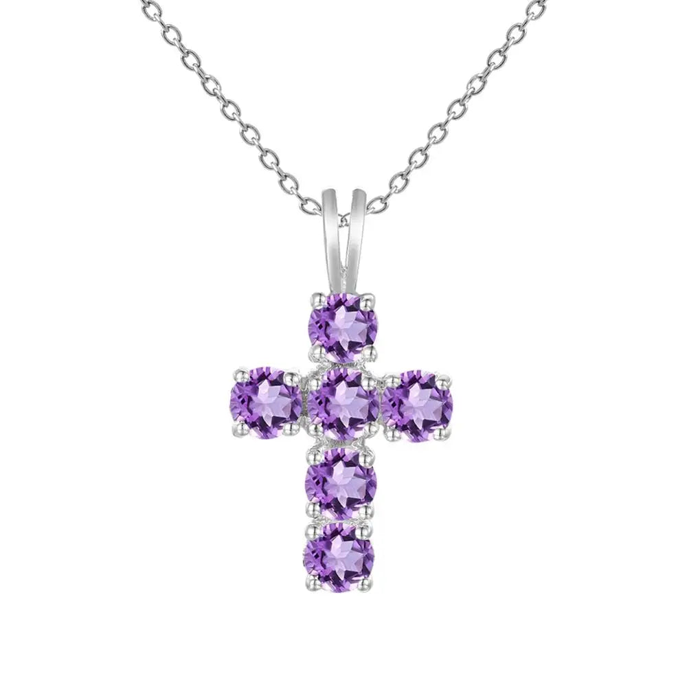GEM'S BALLET 925 Silver Topaz Cross Pendant For Women