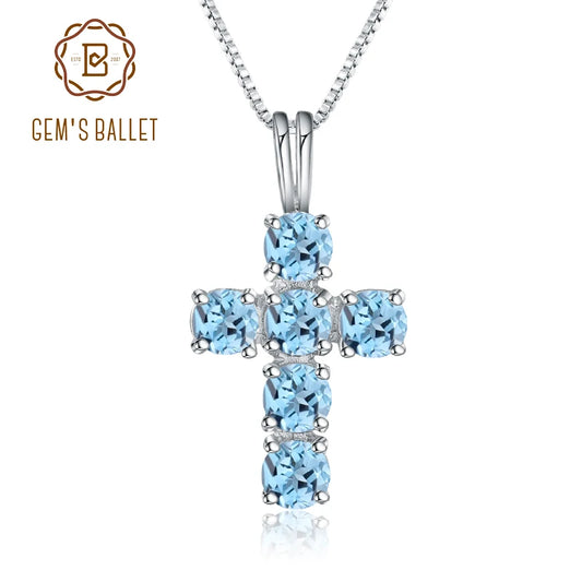 GEM'S BALLET 925 Silver Topaz Cross Pendant For Women