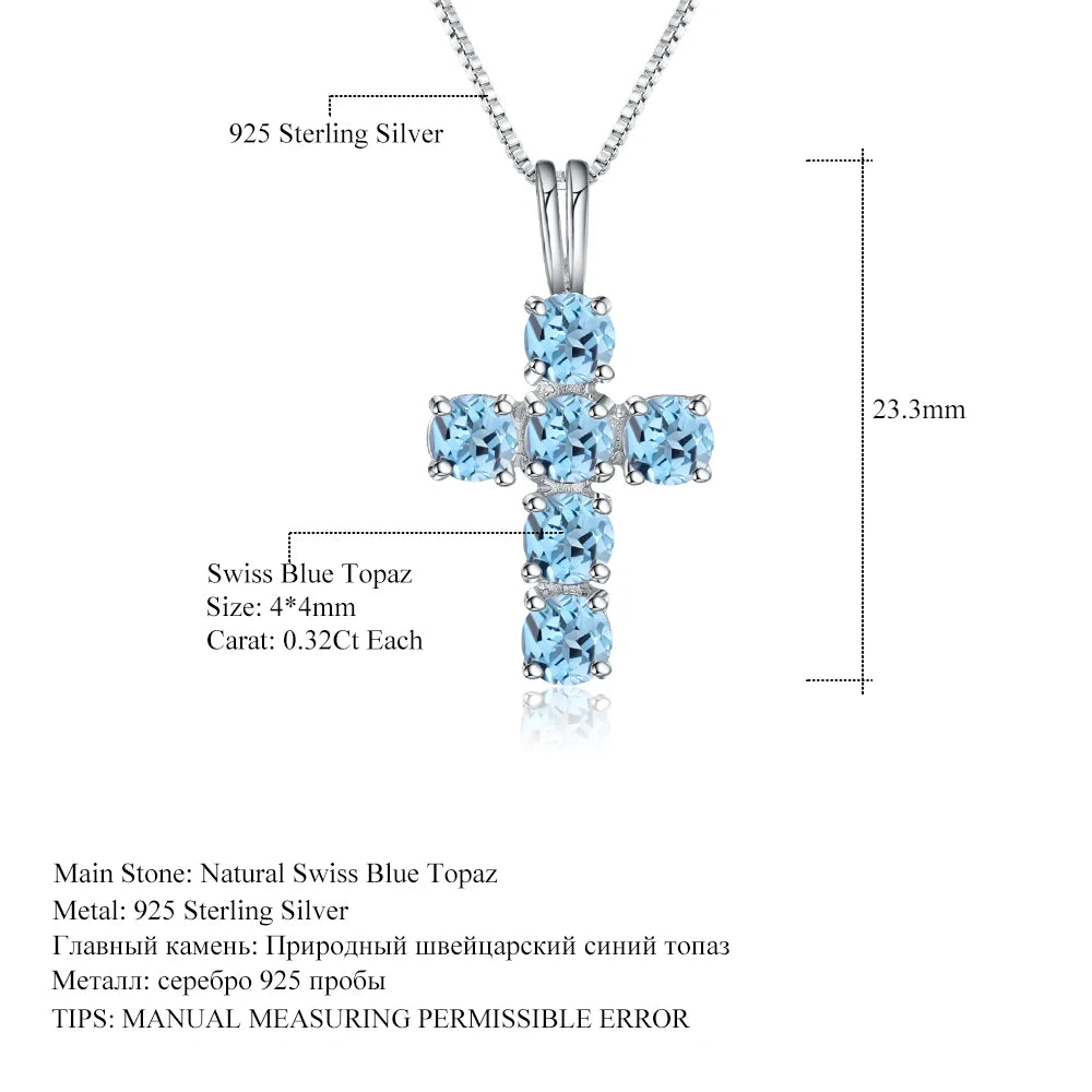GEM'S BALLET 925 Silver Topaz Cross Pendant For Women