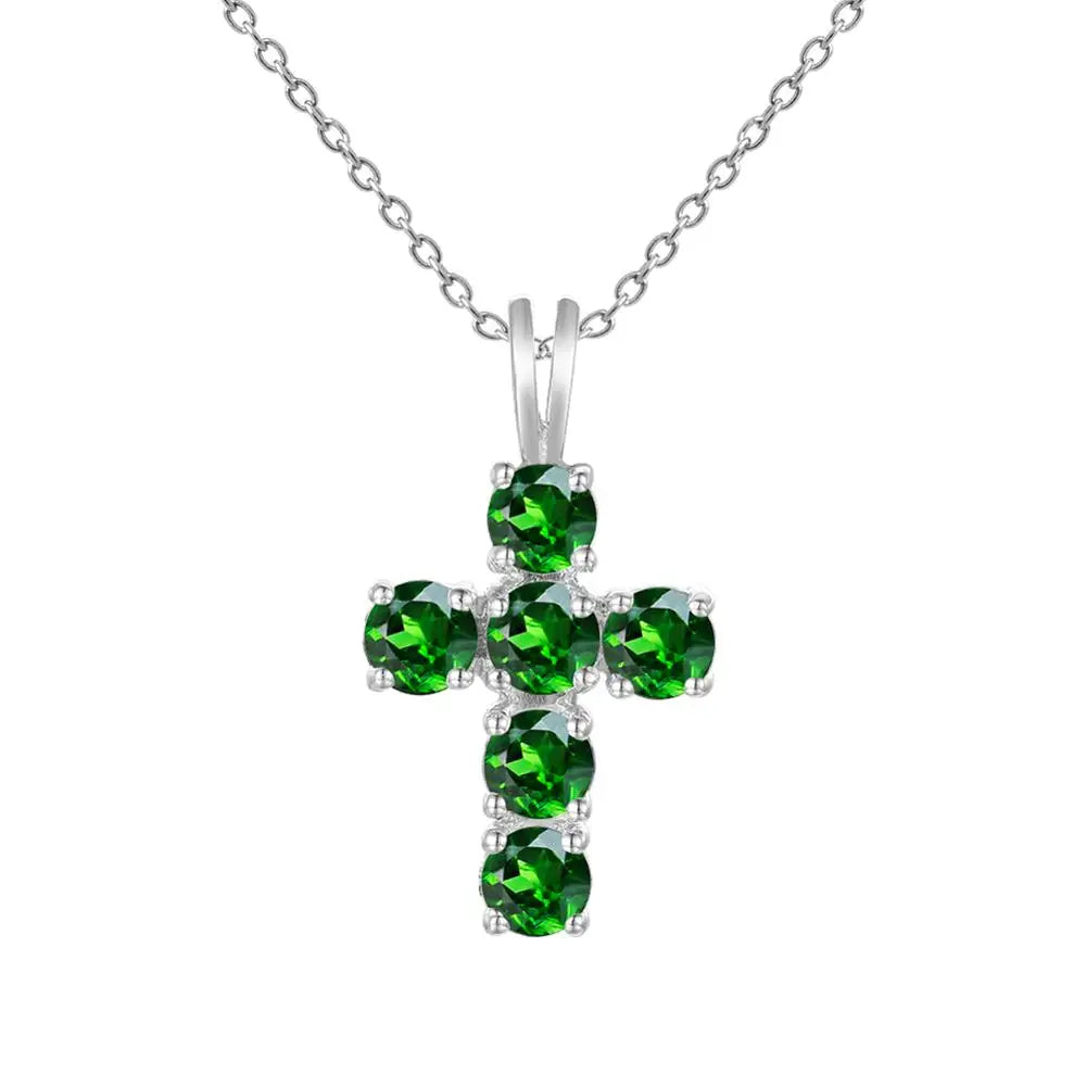 GEM'S BALLET 925 Silver Topaz Cross Pendant For Women