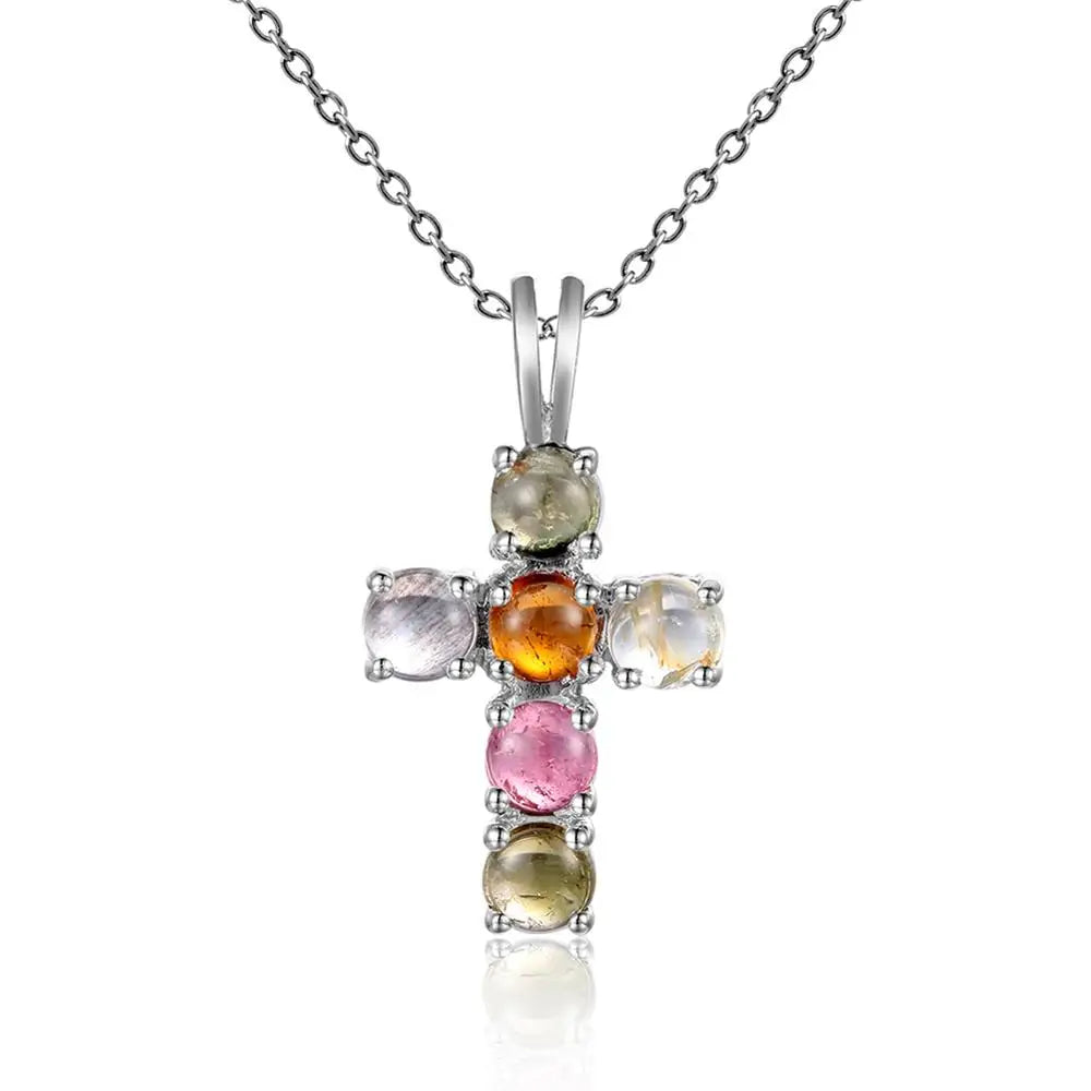 GEM'S BALLET 925 Silver Topaz Cross Pendant For Women