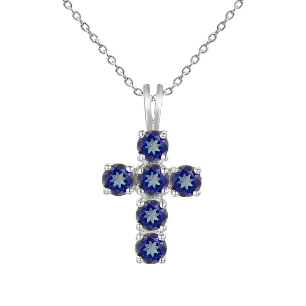 GEM'S BALLET 925 Silver Topaz Cross Pendant For Women