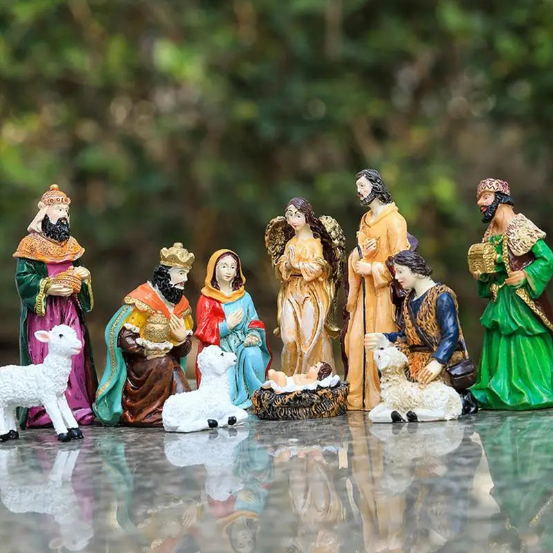 10Pcs Nativity Resin Ornament Set Christ Birth Manger Scene