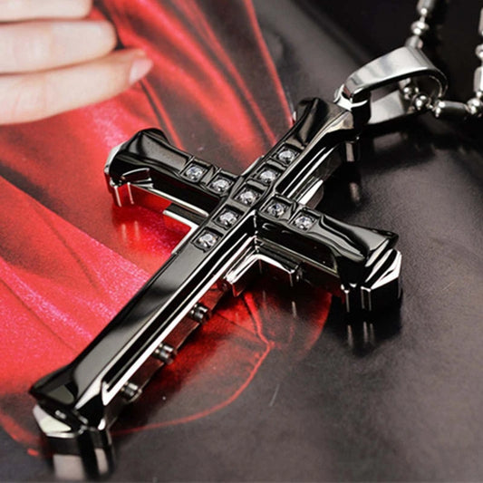 Zinc Alloy Crystal Zirconia Cross Pendant Necklace