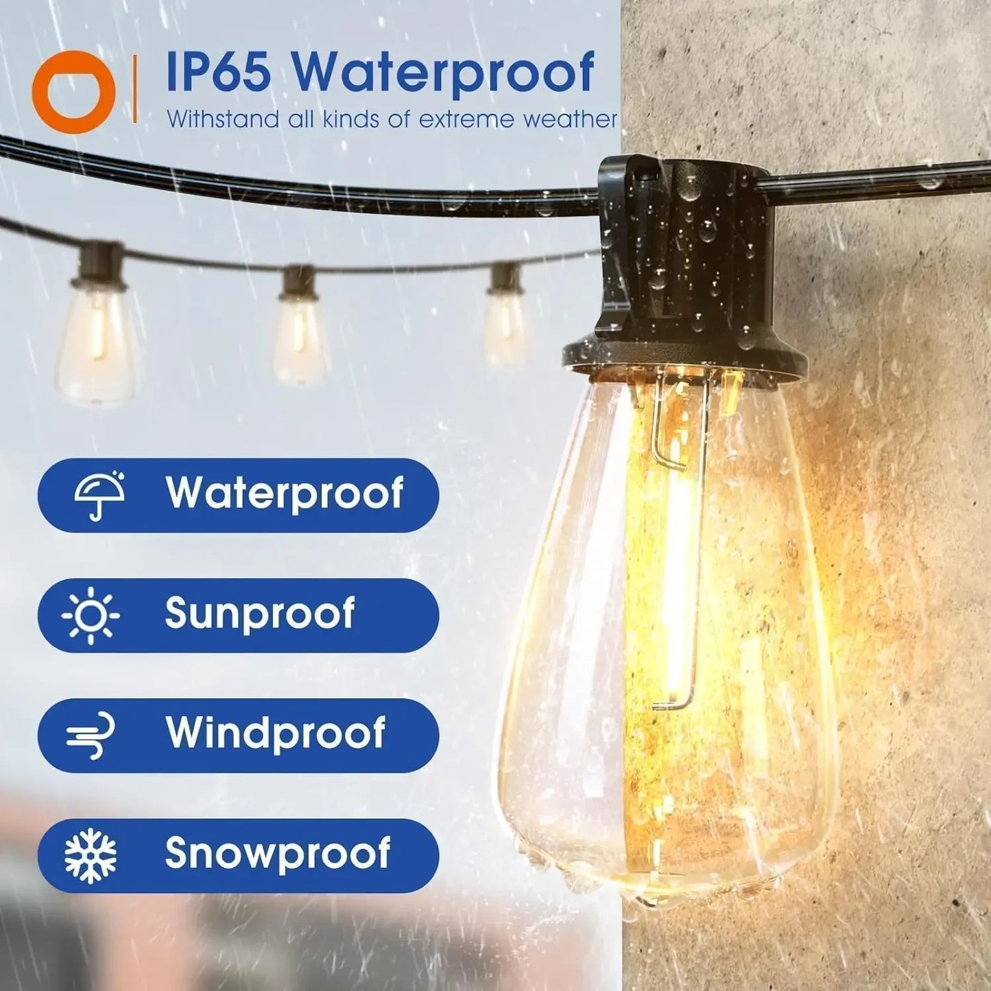 LED Outdoor String Lights Waterproof Patio Weatherproof Dimmable
