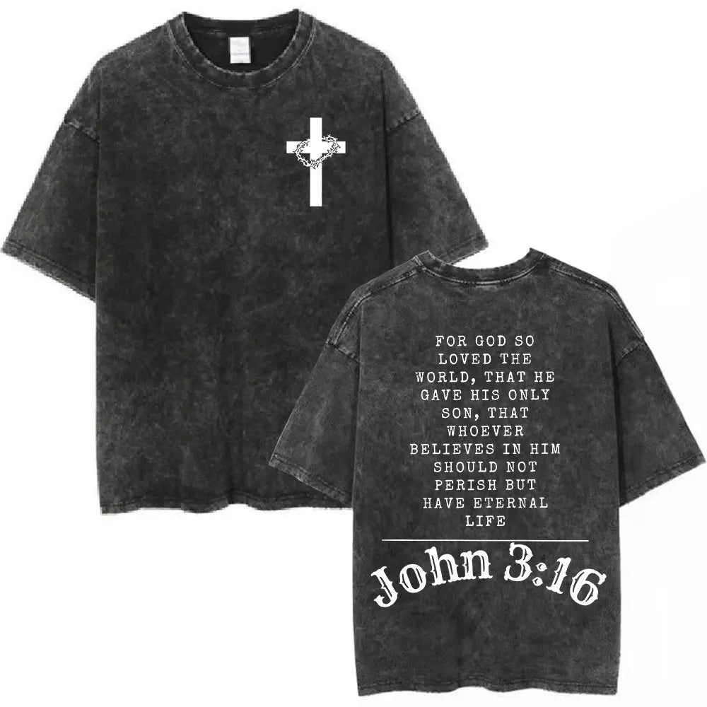 Anhui Bible Verse T Shirt Salvation Jesus Retro Washed