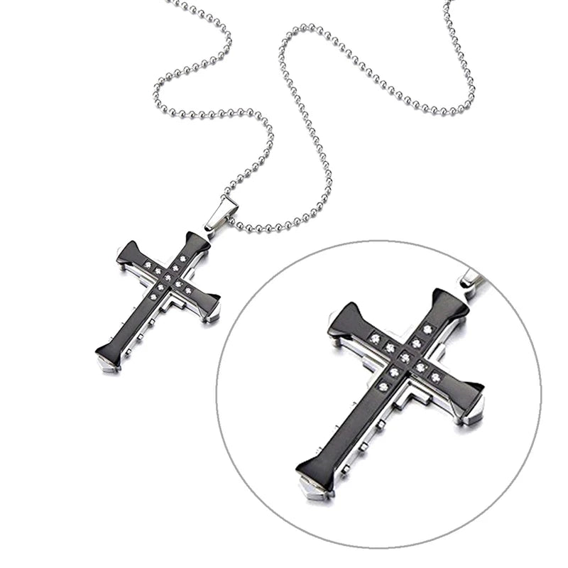 Zinc Alloy Crystal Zirconia Cross Pendant Necklace
