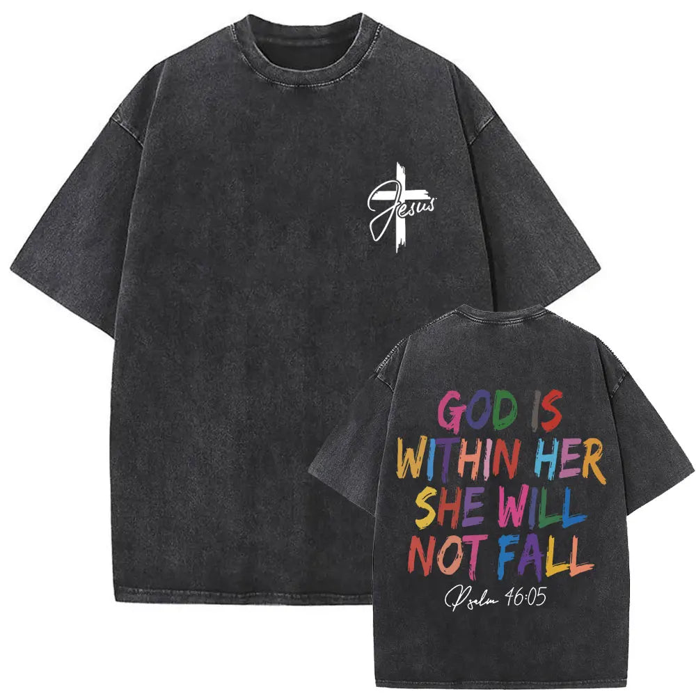 Christian Jesus Faith Over Fear Bible Verse Washed T Shirt Men Women Vintage Oversized Harajuku Cotton T Shirt