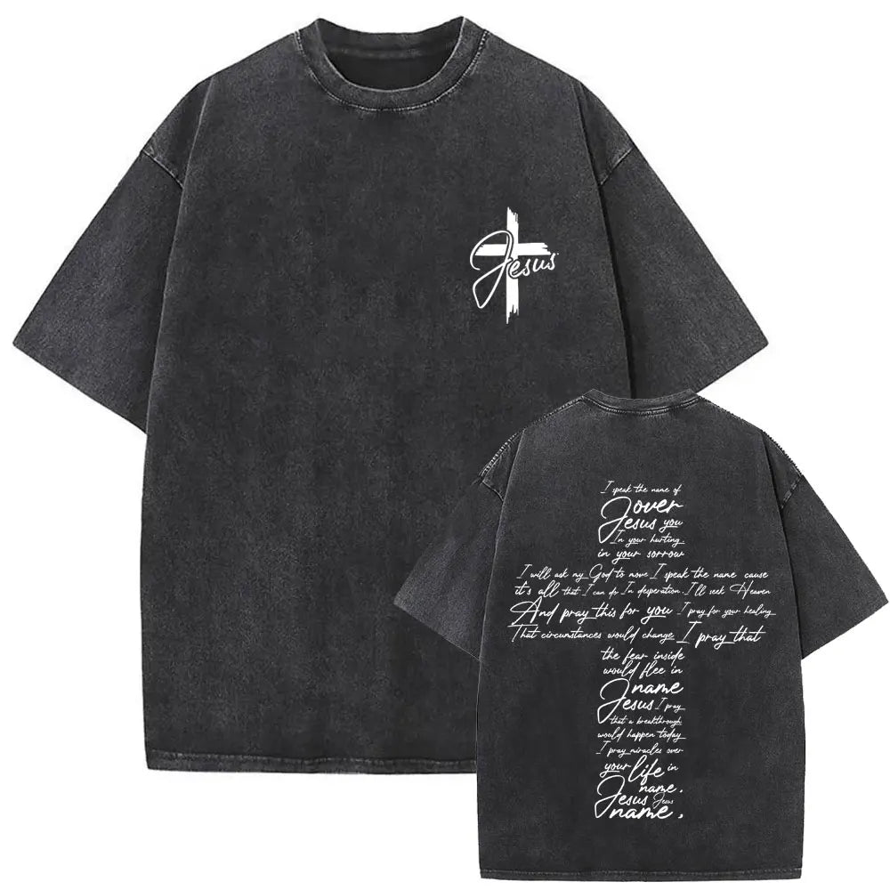 Christian Jesus Faith Over Fear Bible Verse Washed T Shirt Men Women Vintage Oversized Harajuku Cotton T Shirt