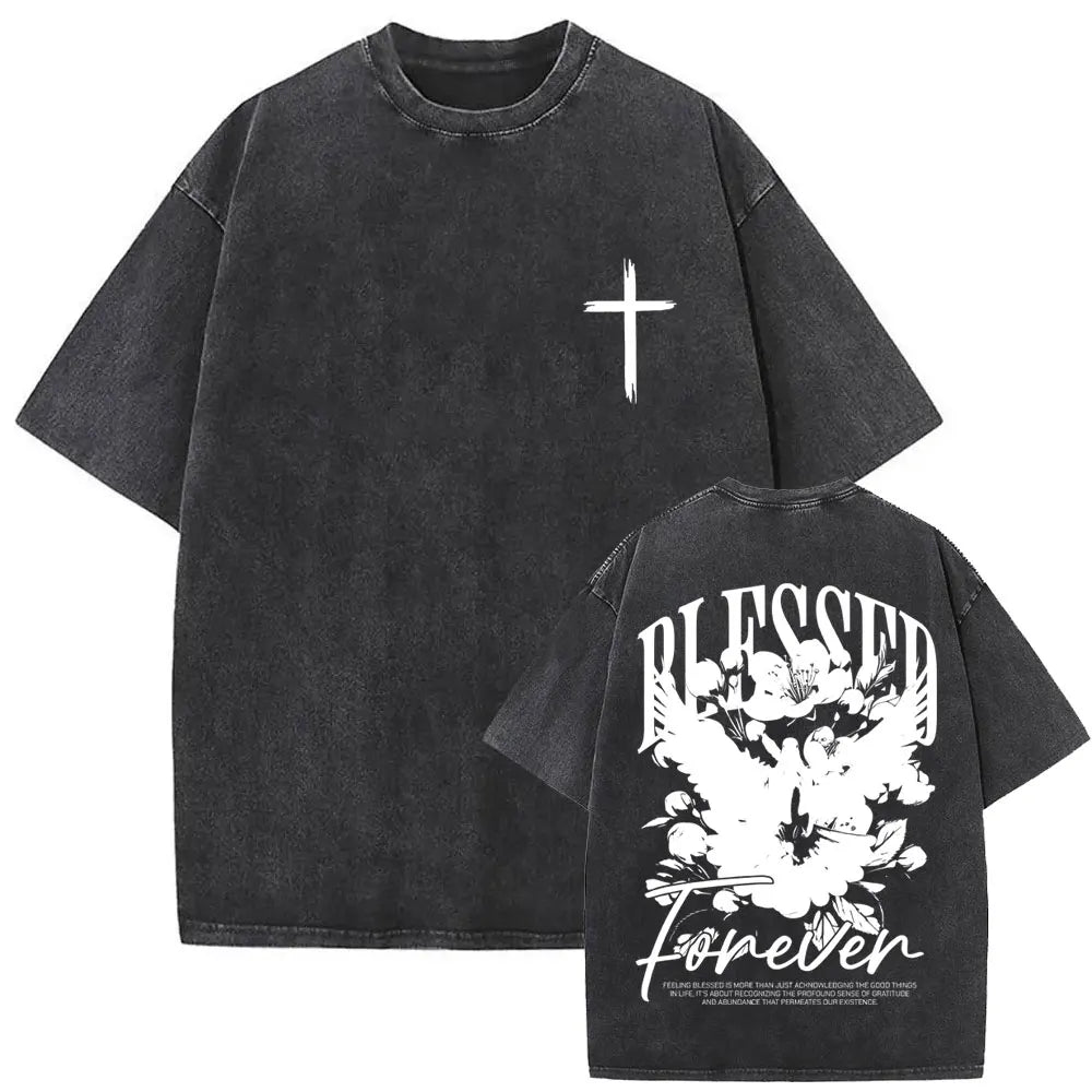 Christian Jesus Faith Over Fear Bible Verse Washed T Shirt Men Women Vintage Oversized Harajuku Cotton T Shirt