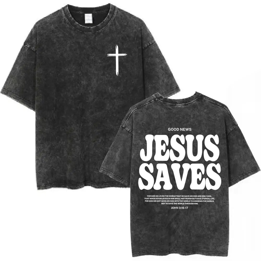 Anhui Bible Verse T Shirt Salvation Jesus Retro Washed