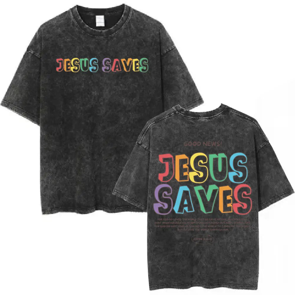 Anhui Bible Verse T Shirt Salvation Jesus Retro Washed