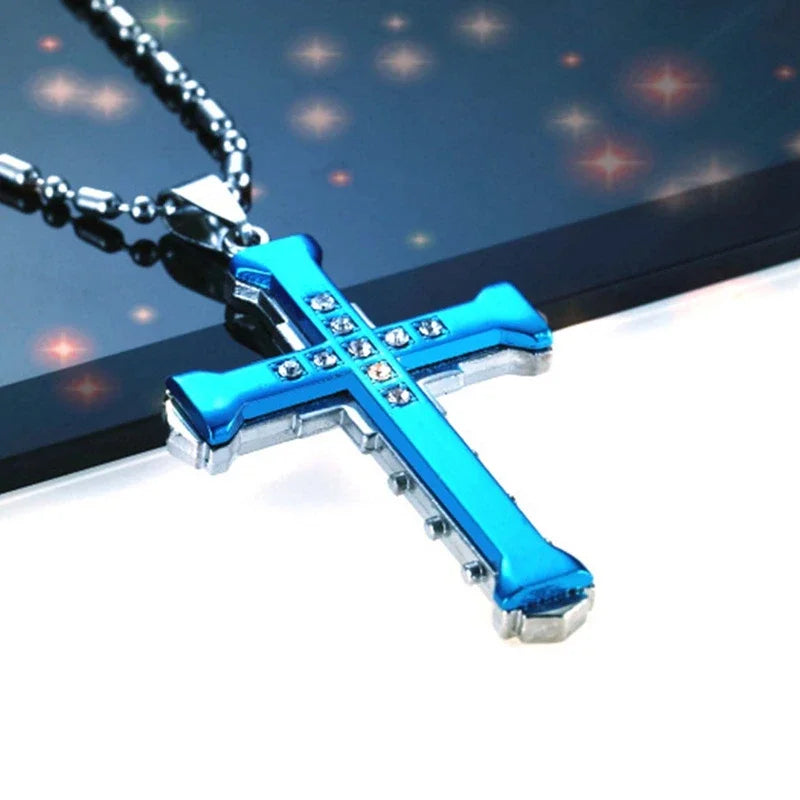 Zinc Alloy Crystal Zirconia Cross Pendant Necklace