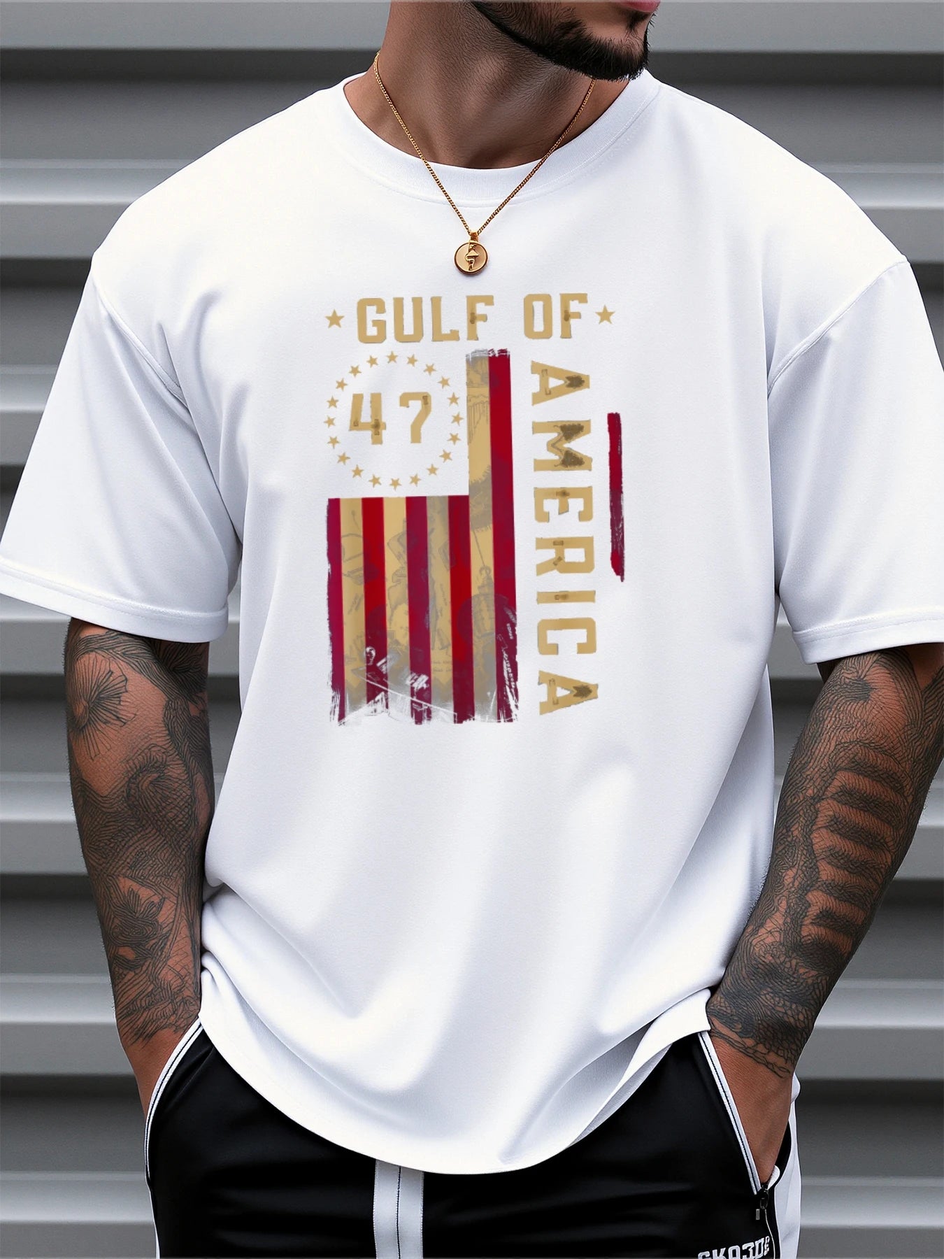Men's 100 Percent Cotton T Shirt USA Flag Pattern Casual Slim Fit Round Neck Short Sleeve Summer Top