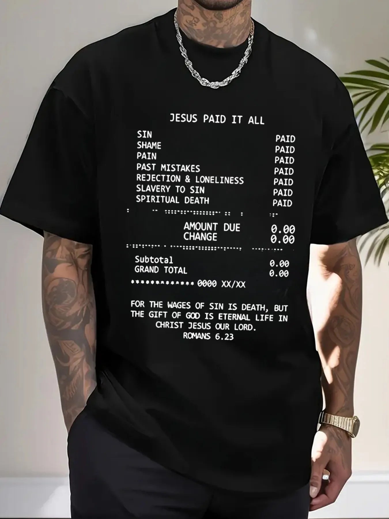 Men 100 Percent Cotton T Shirt Summer Jesus Paid It All Print Casual Slim Fit Round Neck Short Sleeve Top