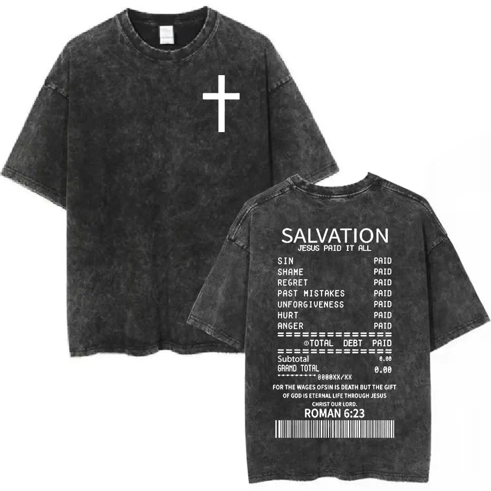 Anhui Bible Verse T Shirt Salvation Jesus Retro Washed