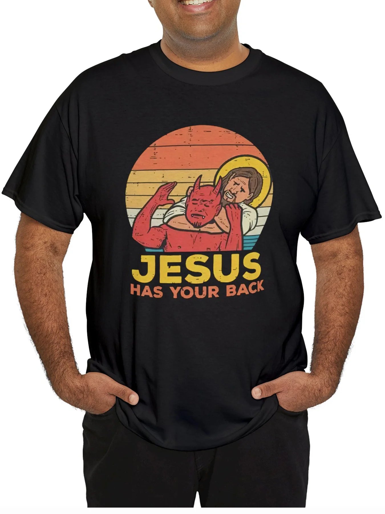 Mens Casual Graphic T Shirt Jesus Has Your Back Design Comfy Cotton Short Sleeve Tee For Summer With Illustration