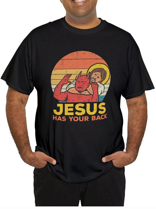 Mens Casual Graphic T Shirt Jesus Has Your Back Design Comfy Cotton Short Sleeve Tee For Summer With Illustration