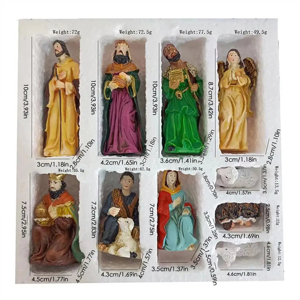 10Pcs Nativity Resin Ornament Set Christ Birth Manger Scene