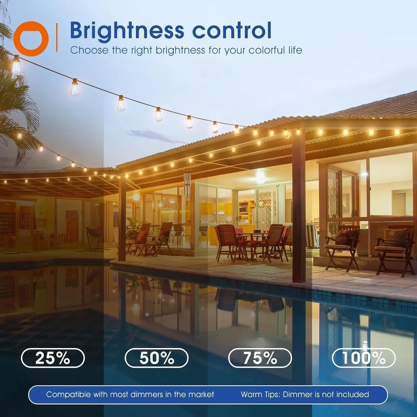 LED Outdoor String Lights Waterproof Patio Weatherproof Dimmable