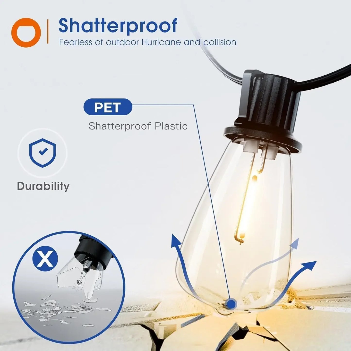 LED Outdoor String Lights Waterproof Patio Weatherproof Dimmable