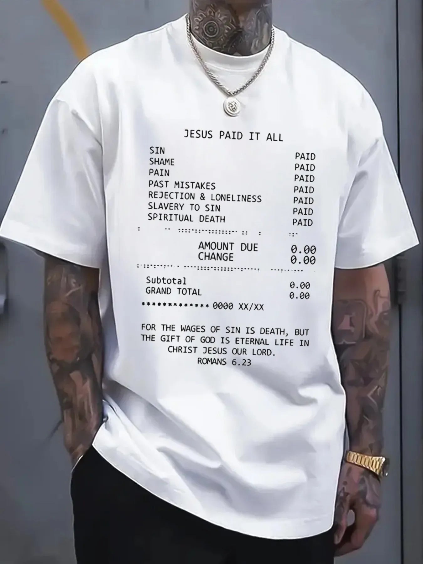 Men 100 Percent Cotton T Shirt Summer Jesus Paid It All Print Casual Slim Fit Round Neck Short Sleeve Top