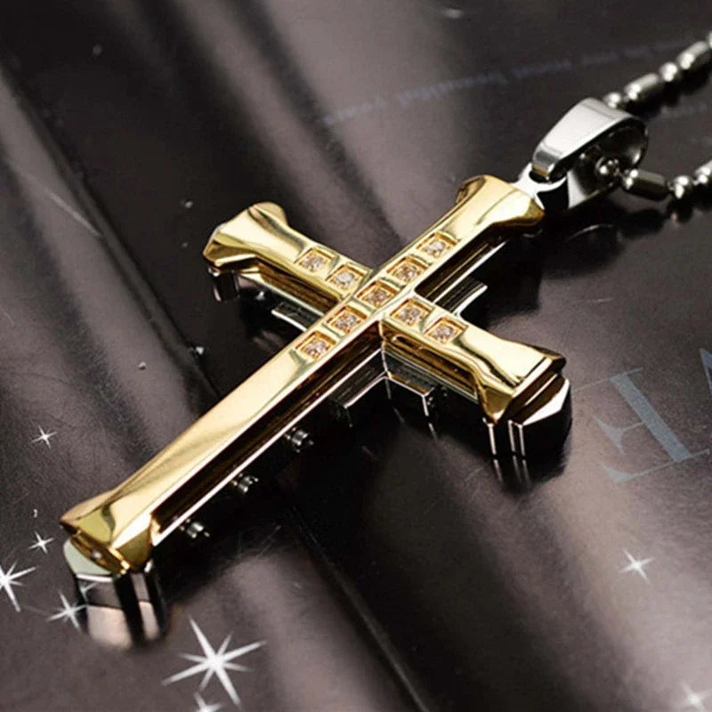 Zinc Alloy Crystal Zirconia Cross Pendant Necklace