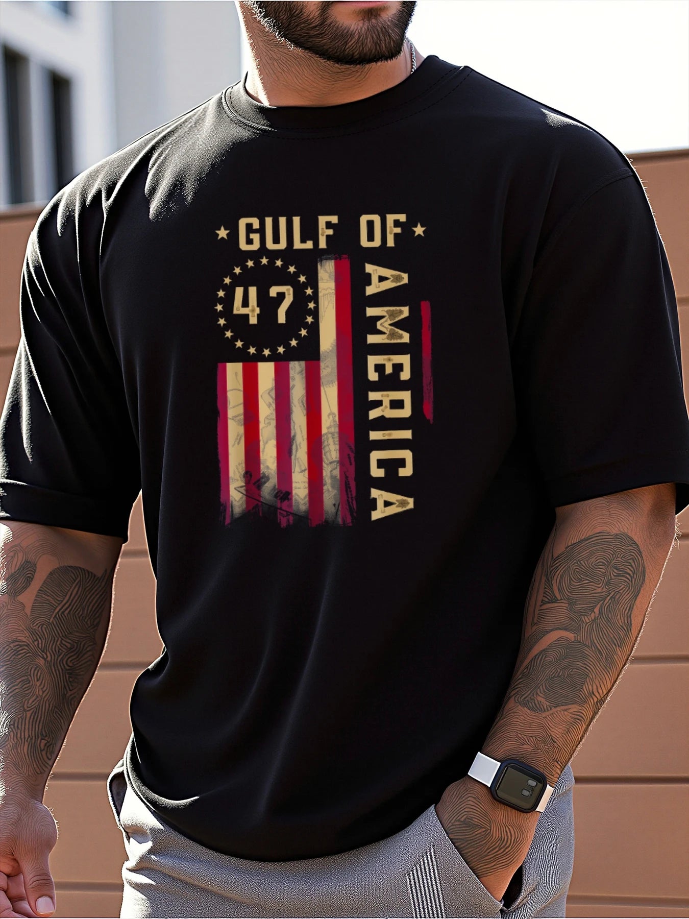 Men's 100 Percent Cotton T Shirt USA Flag Pattern Casual Slim Fit Round Neck Short Sleeve Summer Top