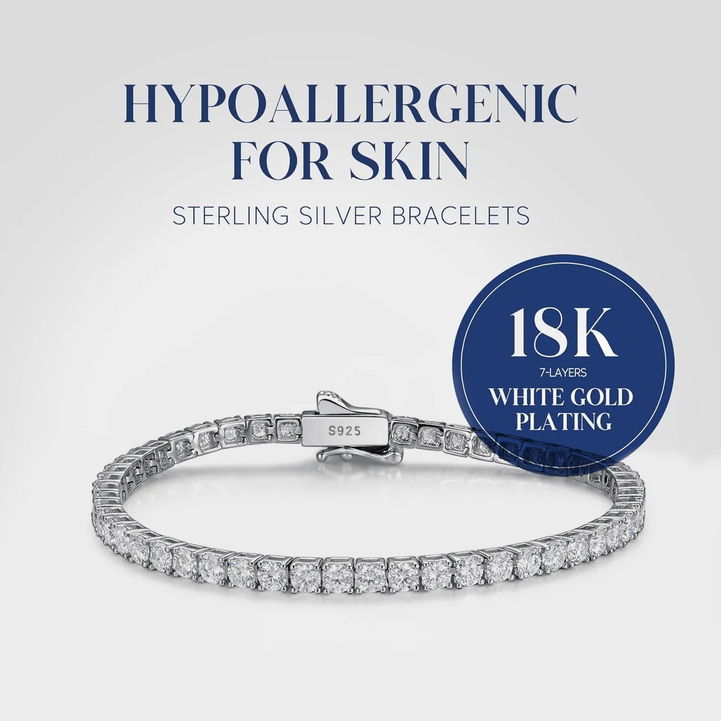 S925 Sterling Moissanite Tennis Bracelet Hypoallergenic Jewelry