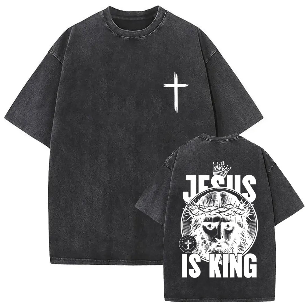 Christian Jesus Faith Over Fear Bible Verse Washed T Shirt Men Women Vintage Oversized Harajuku Cotton T Shirt