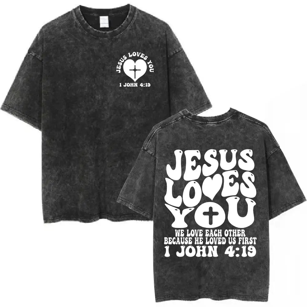 Anhui Bible Verse T Shirt Salvation Jesus Retro Washed