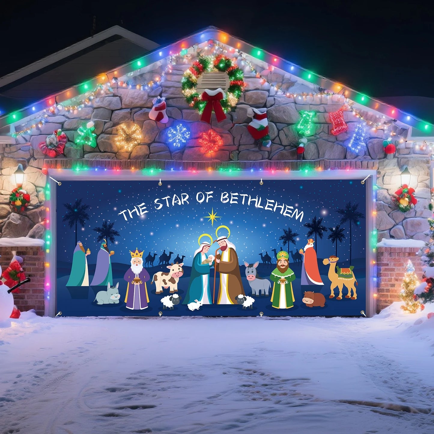Nativity Christmas Garage Door Cover Decoration For Holidays